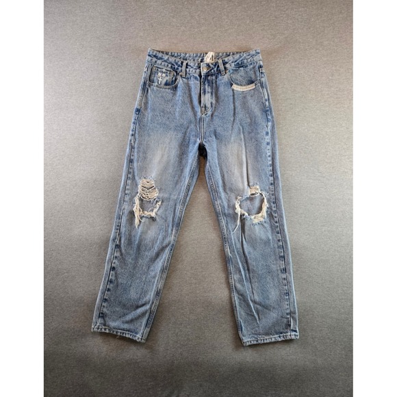 Beach Brains Jeans Mens 32x30 Blue Distressed Baggy Embroidered Denim Streetwear